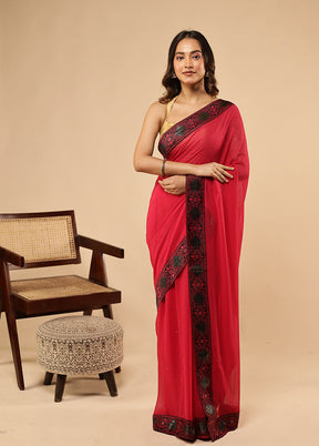 Pink Chiffon Silk Saree With Blouse Piece