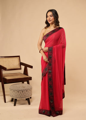 Pink Chiffon Silk Saree With Blouse Piece