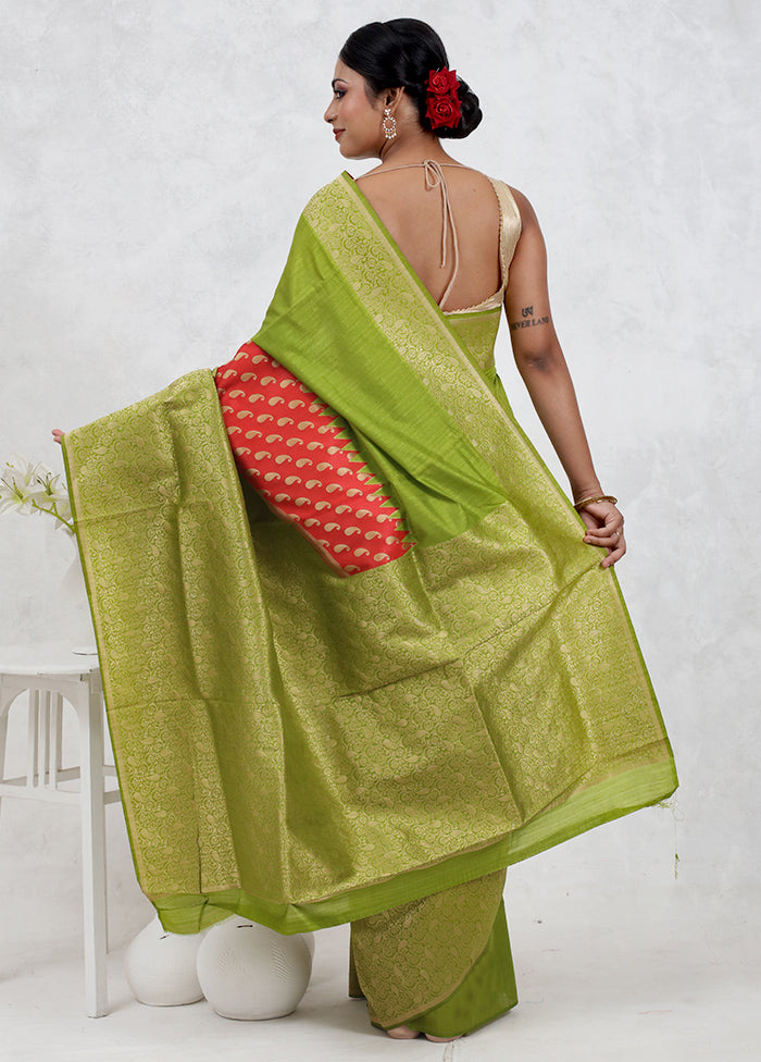 Green Dupion Silk Saree With Blouse Piece