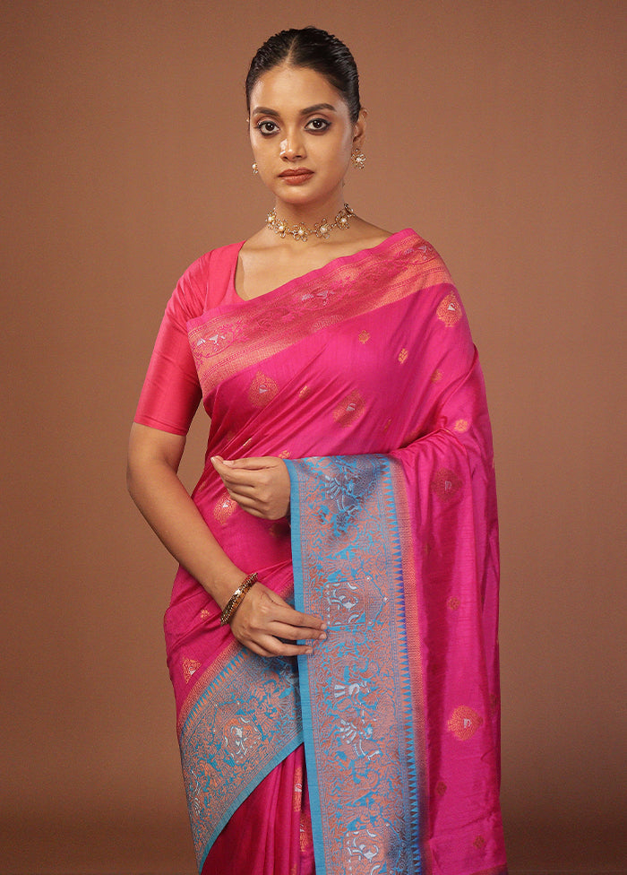 Pink Dupion Silk Saree With Blouse Piece