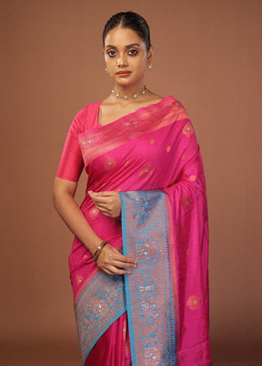 Pink Dupion Silk Saree With Blouse Piece