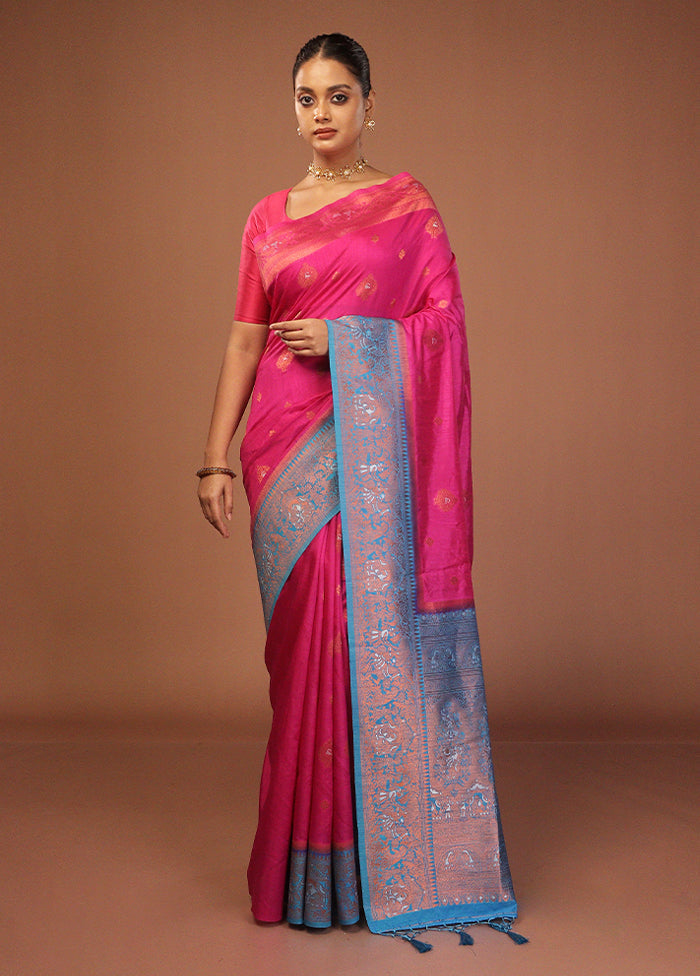 Pink Dupion Silk Saree With Blouse Piece