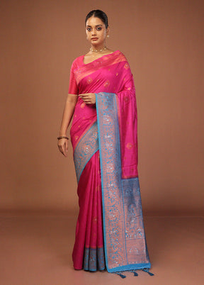 Pink Dupion Silk Saree With Blouse Piece