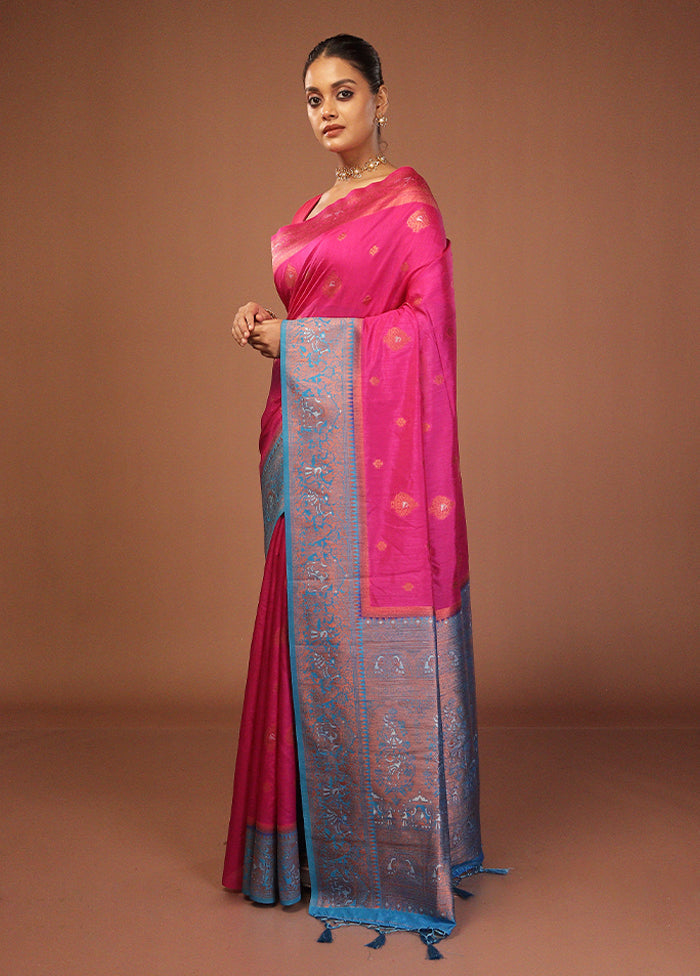 Pink Dupion Silk Saree With Blouse Piece