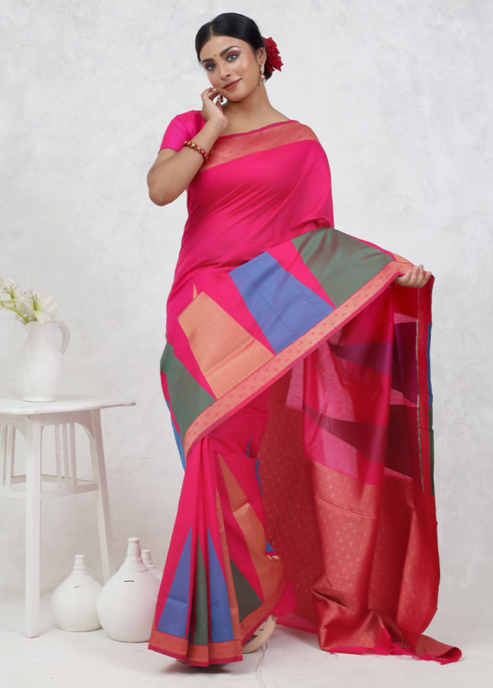 Pink Dupion Silk Saree With Blouse Piece