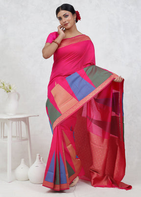 Pink Dupion Silk Saree With Blouse Piece