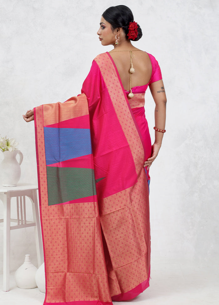 Pink Dupion Silk Saree With Blouse Piece