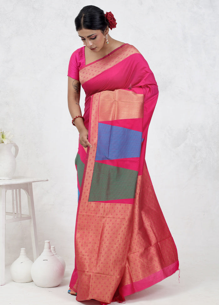 Pink Dupion Silk Saree With Blouse Piece