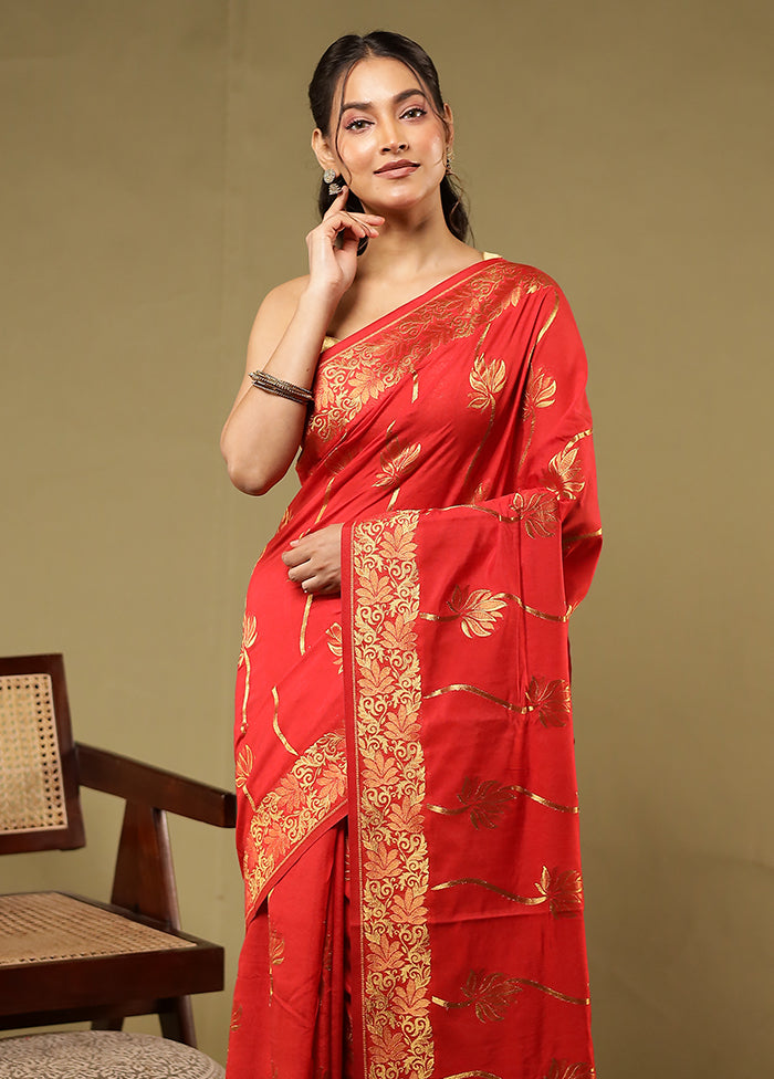 Red Dupion Silk Saree With Blouse Piece