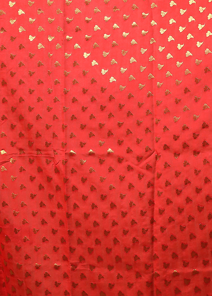 Red Dupion Silk Saree With Blouse Piece