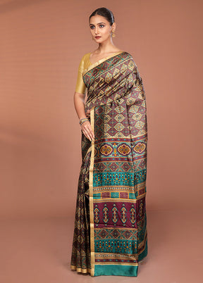 Cream Printed Pure Silk Saree Without Blouse Piece