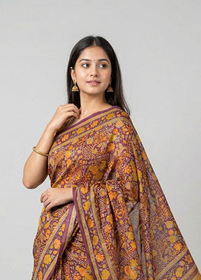 Purple Printed Silk Saree Without Blouse Piece