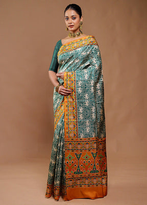 Green Printed Pure Silk Saree Without Blouse Piece