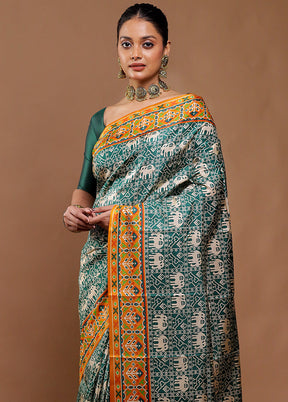 Green Printed Pure Silk Saree Without Blouse Piece