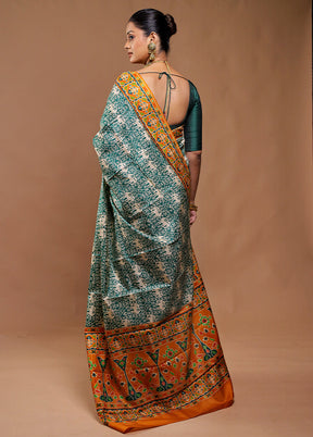 Green Printed Pure Silk Saree Without Blouse Piece