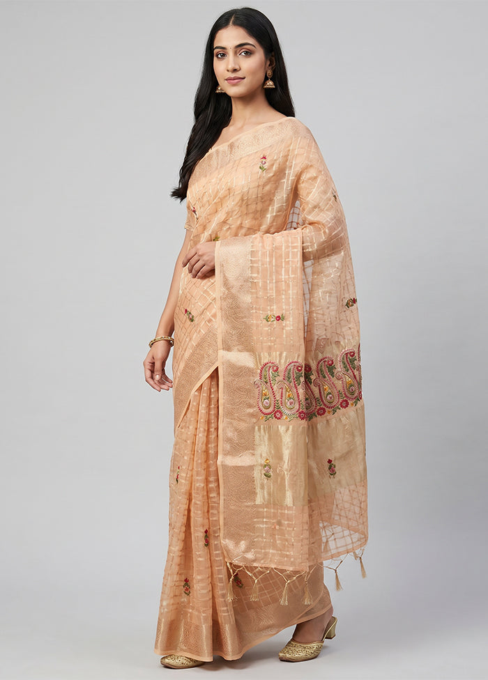 Cream Tissue Silk Saree With Blouse Piece