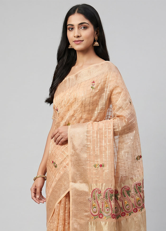 Cream Tissue Silk Saree With Blouse Piece