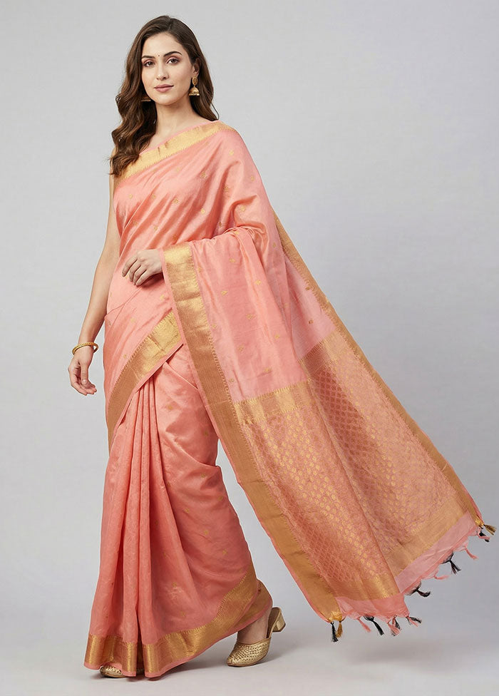 Pink Handloom Kanjivaram Pure Silk Saree With Blouse Piece