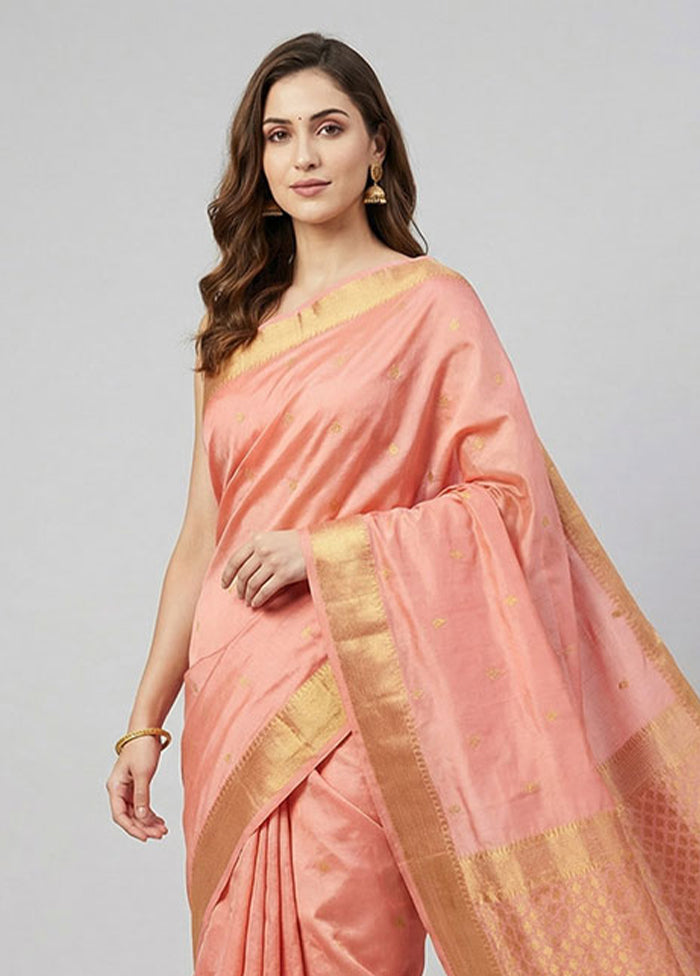 Pink Handloom Kanjivaram Pure Silk Saree With Blouse Piece