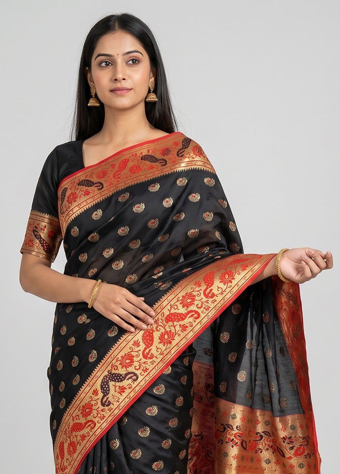 Black Kanjivaram Silk Saree With Blouse Piece