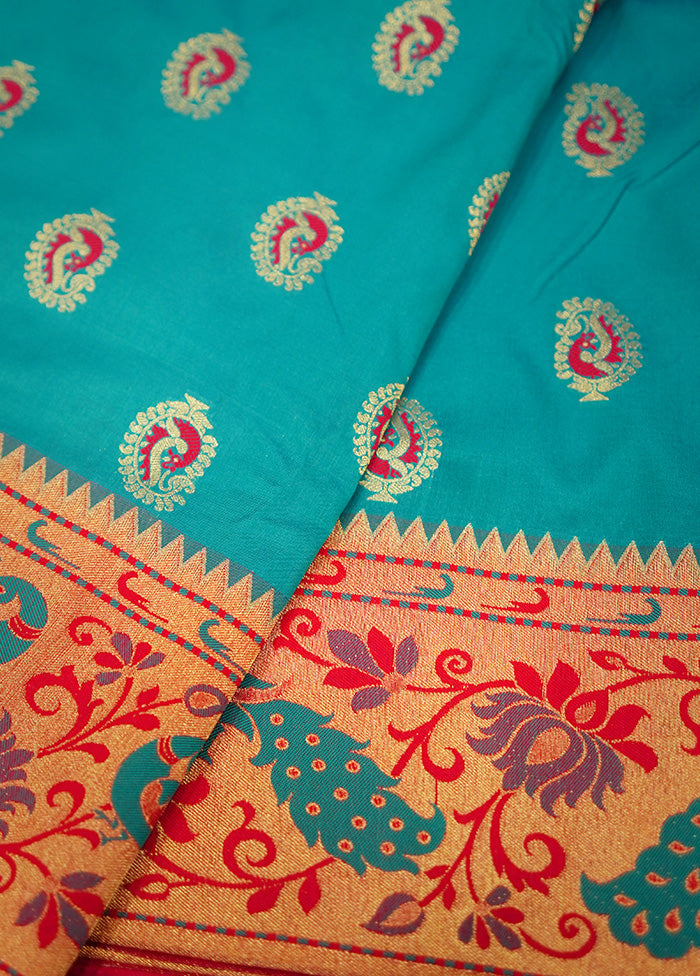Blue Kanjivaram Silk Saree With Blouse Piece