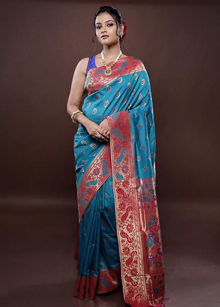 Blue Kanjivaram Silk Saree With Blouse Piece