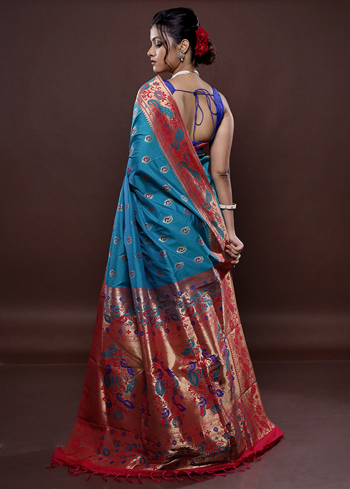 Blue Kanjivaram Silk Saree With Blouse Piece