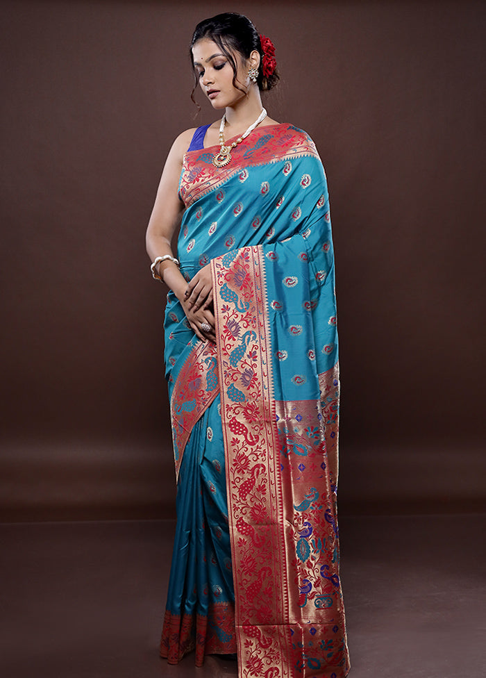 Blue Kanjivaram Silk Saree With Blouse Piece