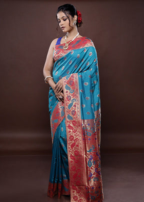 Blue Kanjivaram Silk Saree With Blouse Piece