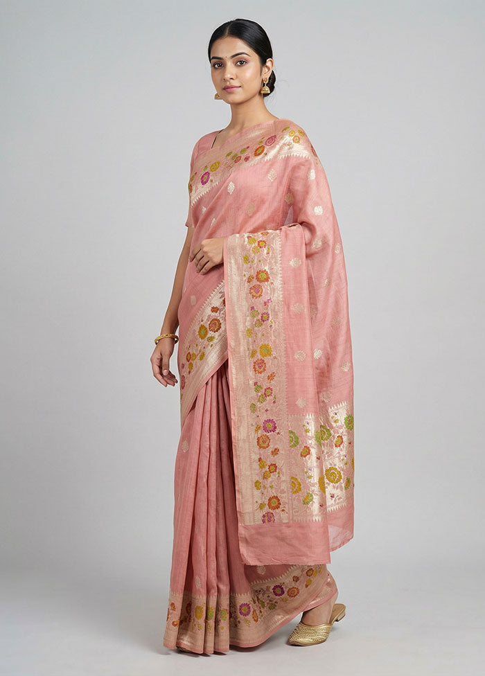 Pink Handloom Pure Georgette Saree With Blouse Piece