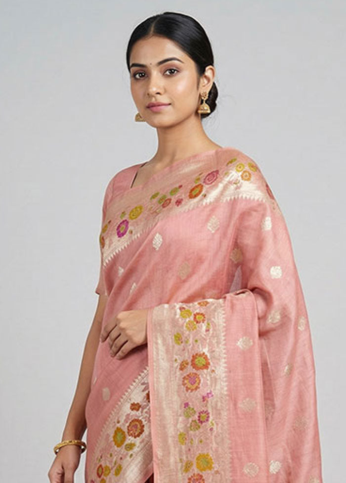 Pink Handloom Pure Georgette Saree With Blouse Piece