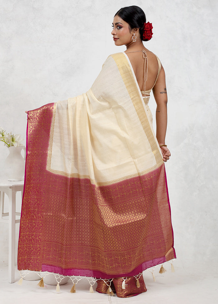 Cream Dupion Silk Saree With Blouse Piece