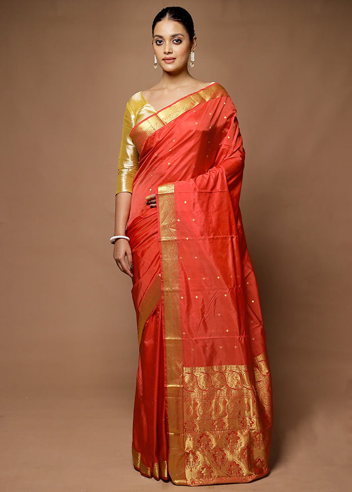 Orange Kanjivaram Silk Saree With Blouse Piece