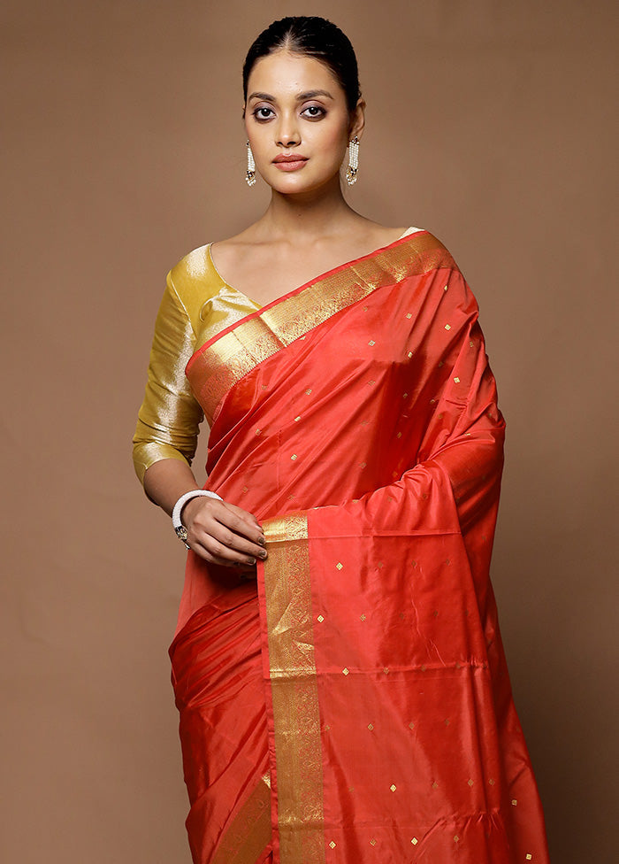 Orange Kanjivaram Silk Saree With Blouse Piece