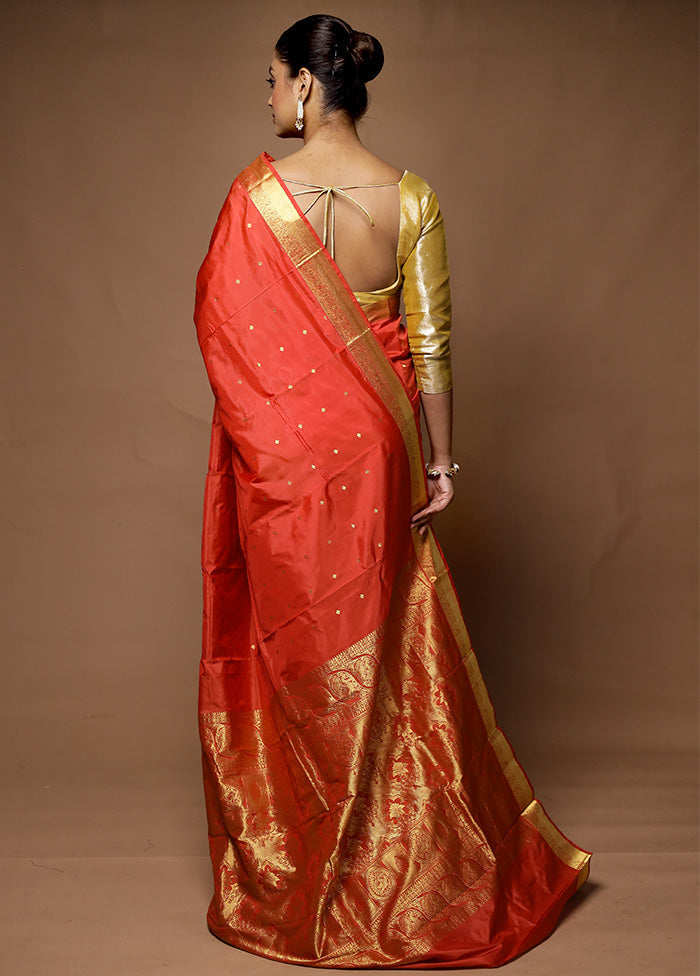 Orange Kanjivaram Silk Saree With Blouse Piece