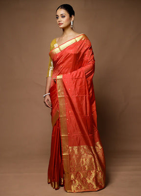 Orange Kanjivaram Silk Saree With Blouse Piece