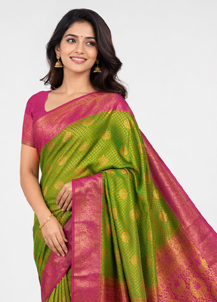 Green Kanjivaram Silk Saree With Blouse Piece