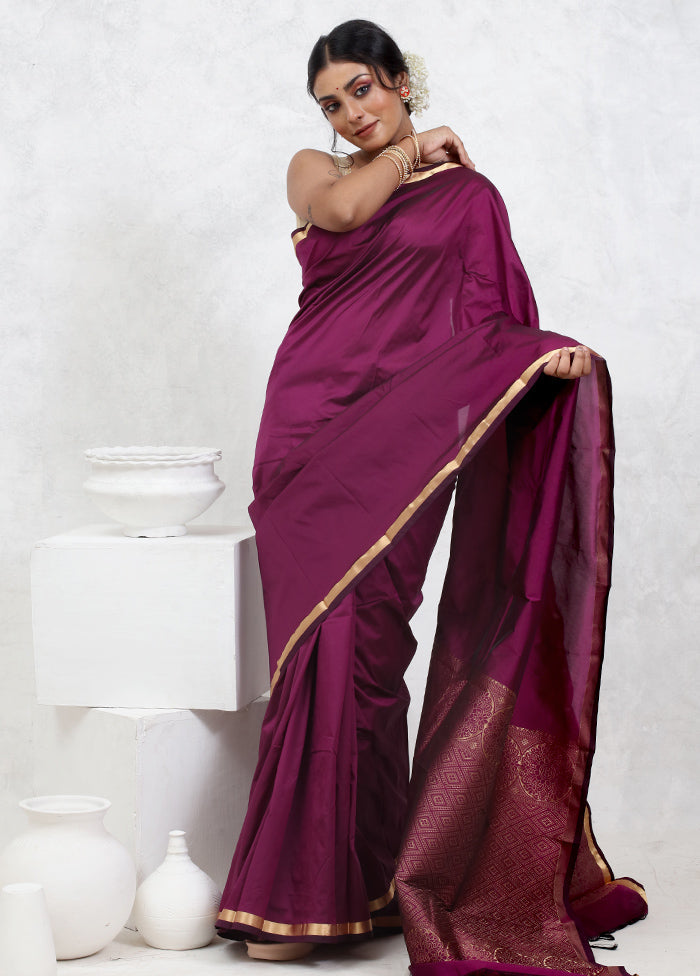 Purple Kanjivaram Silk Saree With Blouse Piece