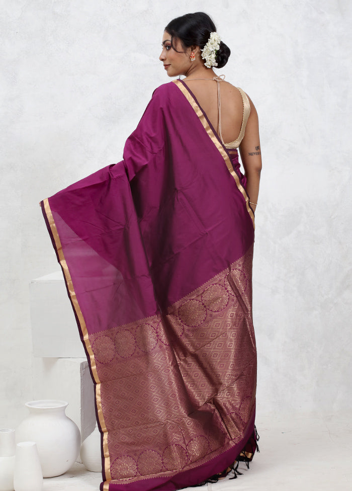 Purple Kanjivaram Silk Saree With Blouse Piece