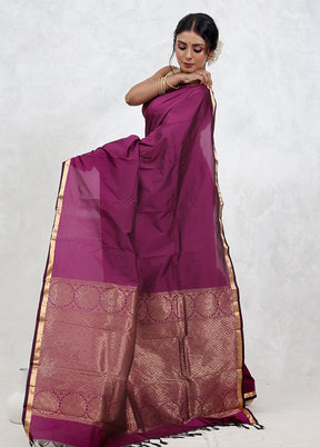 Purple Kanjivaram Silk Saree With Blouse Piece
