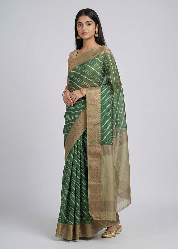 Green Tussar Silk Saree With Blouse Piece