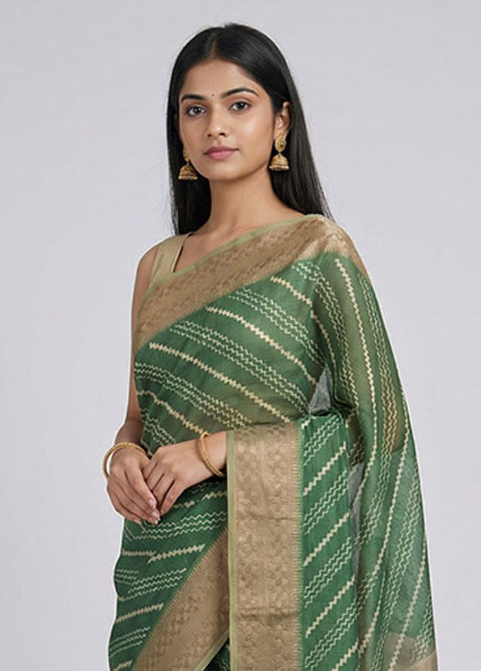 Green Tussar Silk Saree With Blouse Piece