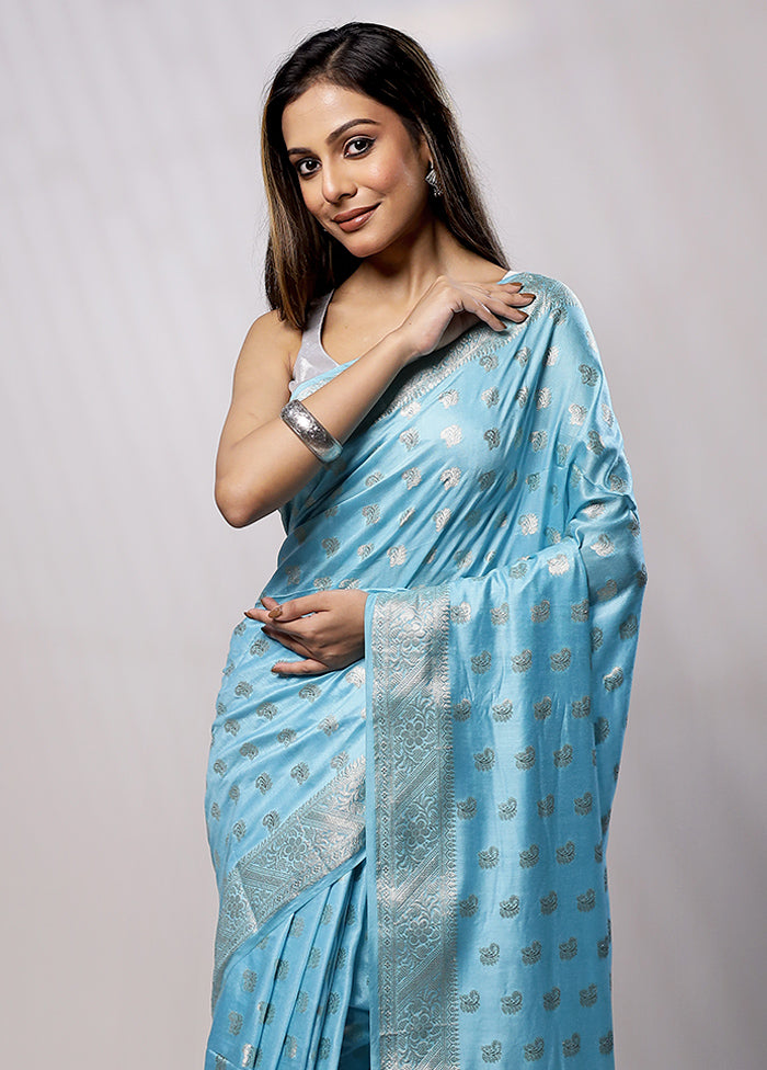 Blue Cotton Saree With Blouse Piece