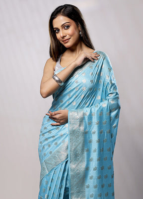 Blue Cotton Saree With Blouse Piece