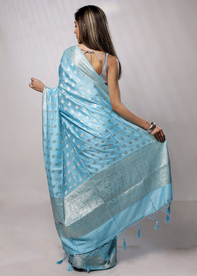 Blue Cotton Saree With Blouse Piece