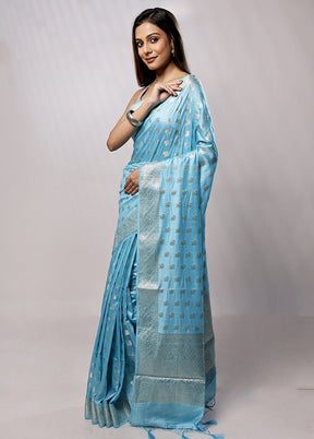 Blue Cotton Saree With Blouse Piece