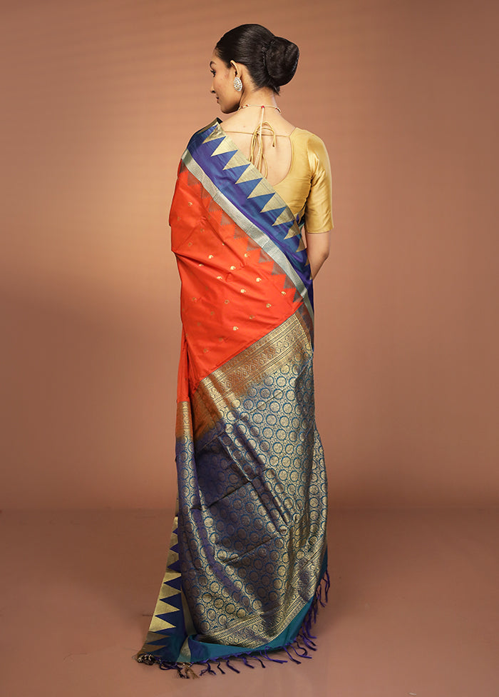 Orange Kanjivaram Silk Saree With Blouse Piece