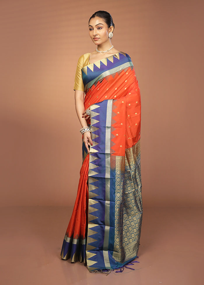 Orange Kanjivaram Silk Saree With Blouse Piece