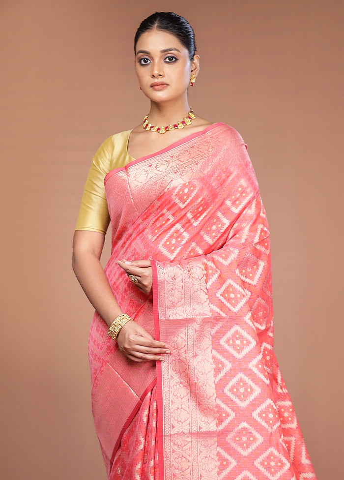 Pink Cotton Saree With Blouse Piece
