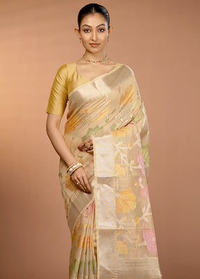 Cream Kora Silk Saree With Blouse Piece